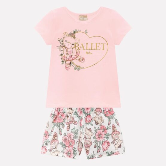 Conjunto de niña short osito rosa