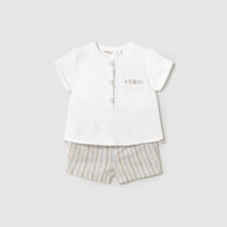 Conjunto pantalón corto y camisa con lino recién nacido  beige