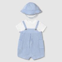 Pelele peto simulado con gorro rayas recién nacido celeste