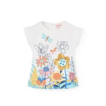 Blusa de punto para niña con estampado de flores en color blanco