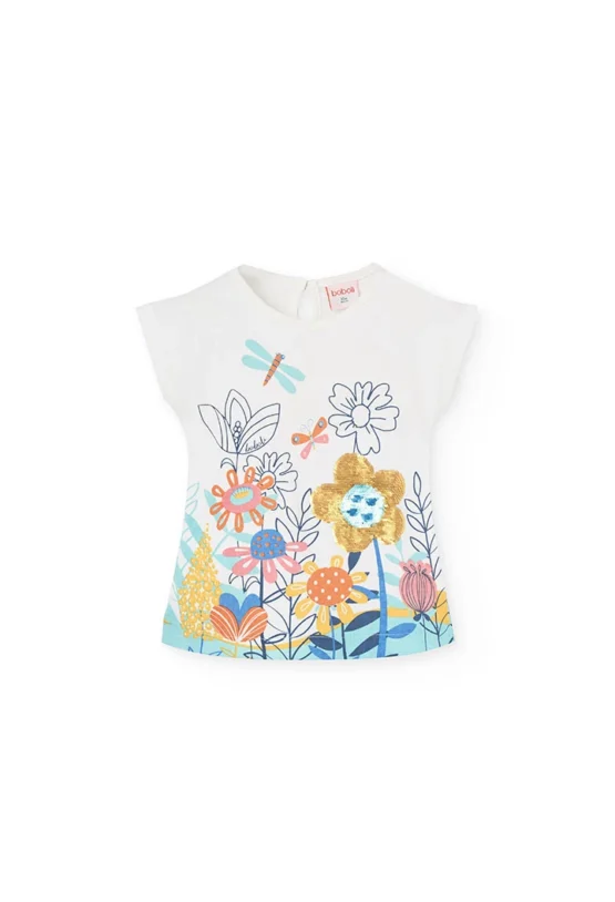 Blusa de punto para niña con estampado de flores en color blanco