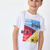 Camiseta de punto para  niño en color blanco con estampado
