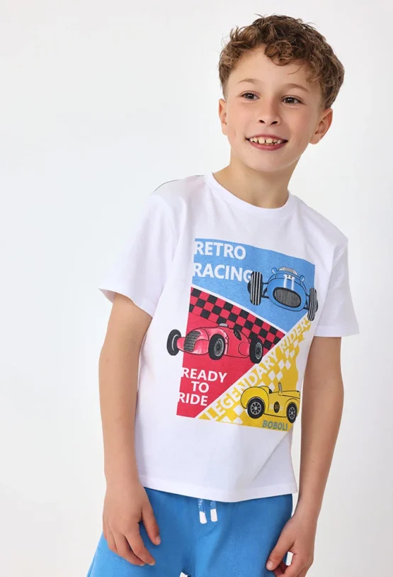 Camiseta de punto para  niño en color blanco con estampado