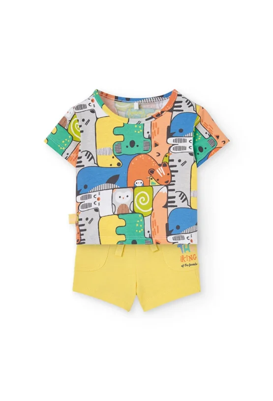 Conjunto de camiseta de punto para bebé niño en color amarillo con estampado