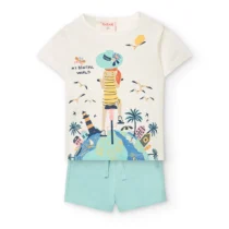Conjunto de camiseta y pantalón corto de punto para bebé niña en color blanco