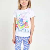 Conjunto de camiseta y pantalones de punto para bebé niña en color blanco