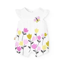 Pelele de punto para bebé niña con estampado de flores en color blanco