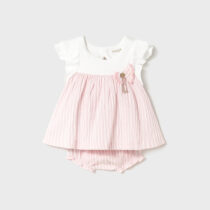 Vestido con cubrepañal combinado recién nacida rosa