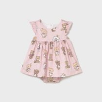 Vestido con cubrepañal estampado recién nacida rosa