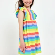 Vestido de punto para niña con estampado listado en multicolor