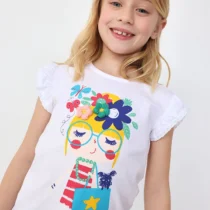 Camiseta de punto liso para niña en blanco