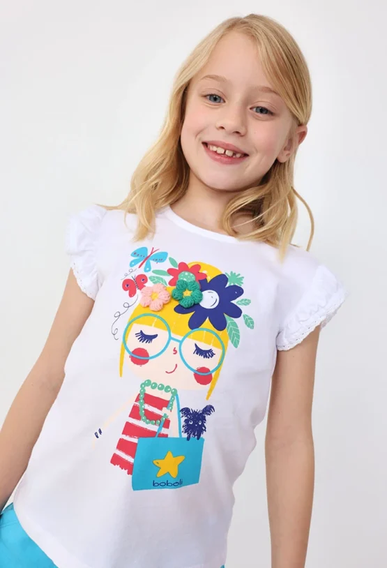 Camiseta de punto liso para niña en blanco