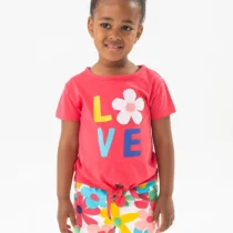 Camiseta de punto para niña en color fresa con estampado