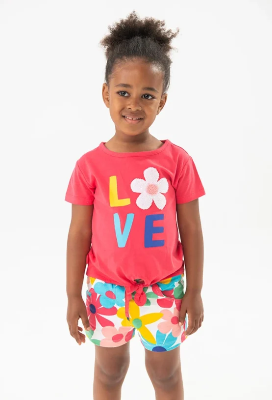 Camiseta de punto para niña en color fresa con estampado