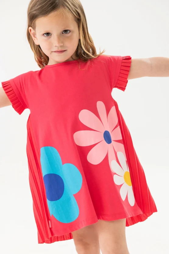 Vestido de punto para  niña con diseño de flores