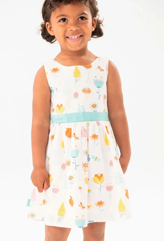 Vestido de satén de  niña con estampado de flores en colores pastel