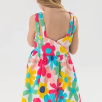 Vestido de satén de  niña con estampado de flores en multicolor
